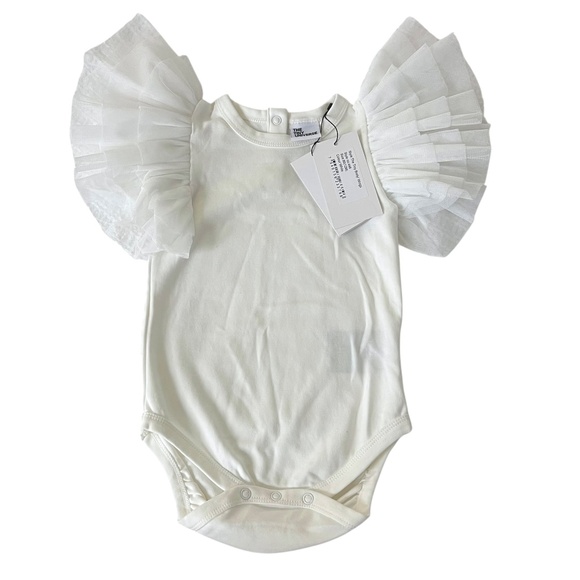 NWT The Tiny Universe Off-White Organic Bodysuit Tulle Ruffles 12 Months - Picture 5 of 8